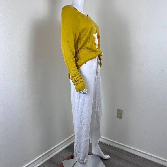Sundry Women Size M Yellow White Stars Pullon Sweatpant Crew Neck Top Set Lounge - Picture 11 of 15